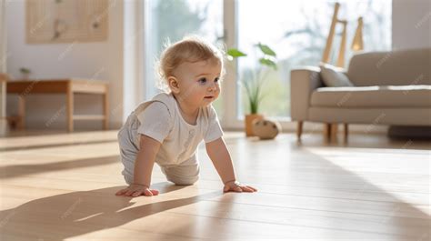 Premium Photo | Side view of a 18 months baby crawling on the floor ...