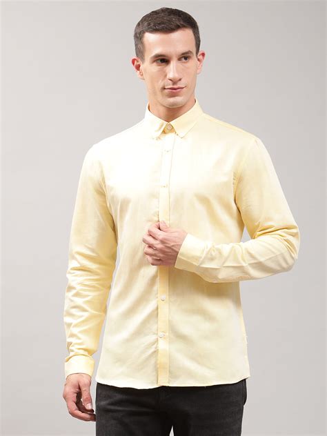 Shop Lindbergh Men Yellow Solid Button Down Shirt Online – Iconic India