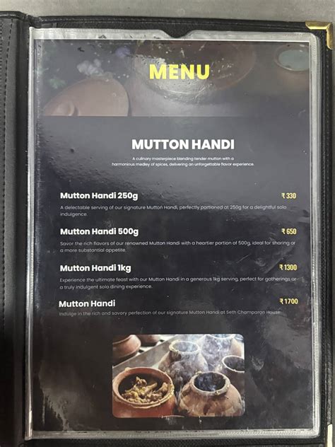 Menu at Seth Champaran House by VS Zayka, Indore