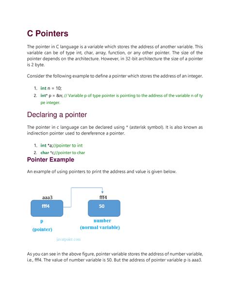 C Pointers - C Pointers The pointer in C language is a variable which ...