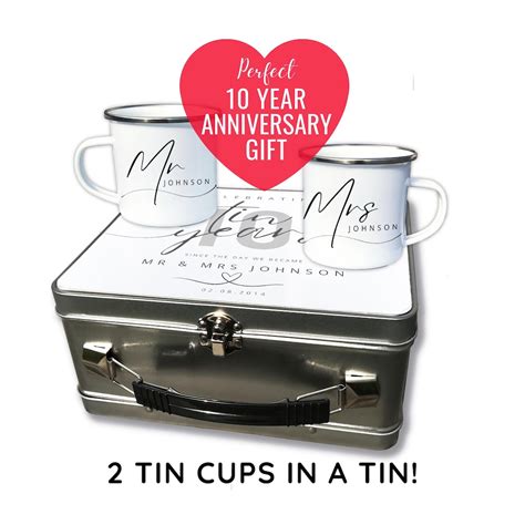 10 Year Anniversary Tin Cup and Tin Set, Anniversary Gift, Ten Year ...