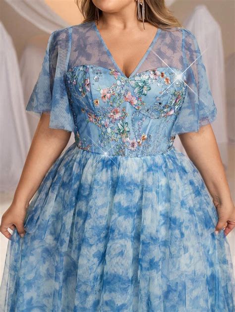 Glamrae Plus Size Women's A-Line Tulle Maxi Evening Dress, Formal Gown ...