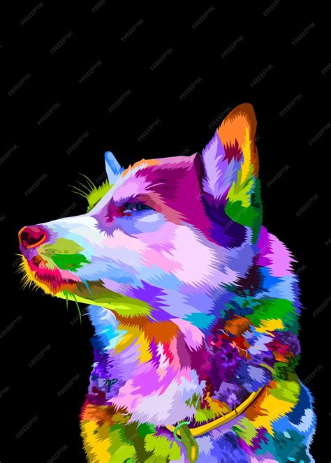 Premium Vector | Colorful husky dog on pop art style geometric ...