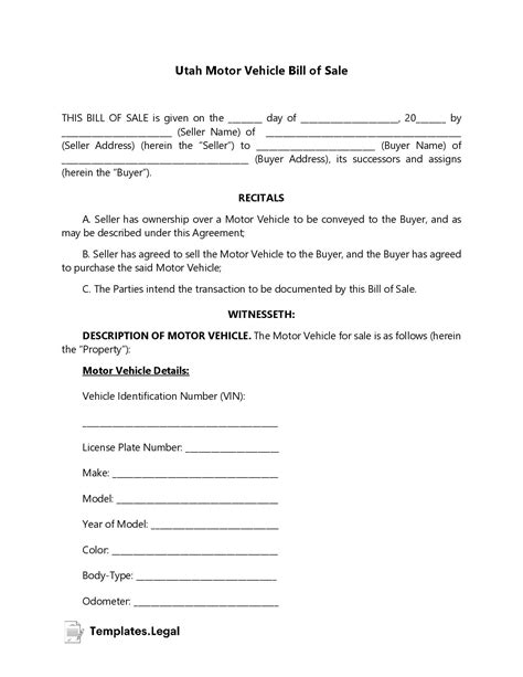 Utah Bill of Sale Templates [Free] (Word, PDF, ODT)