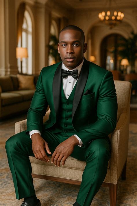 34 Mens Emerald Green Tuxedo with Black Satin Shawl Lapel – 3 Piece ...