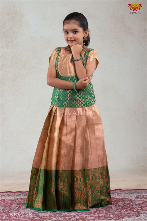 Latest Design Pattu Pattu Pavadai For small Girls-Traditional set-Green