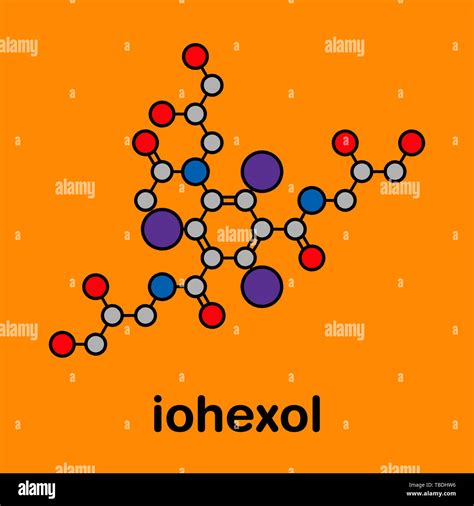 Iohexol contrast agent molecule. Used in coronary angiography procedures. Stylized skeletal ...
