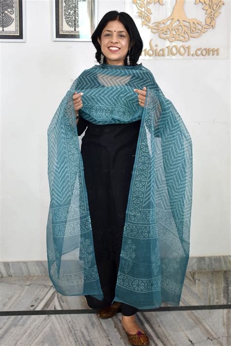 Hand Block Printed Kota Doria Cotton Dupatta – India1001.com