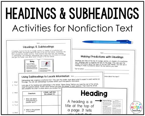 Headings and Subheadings Worksheets, Nonfiction Reading Activities - Etsy