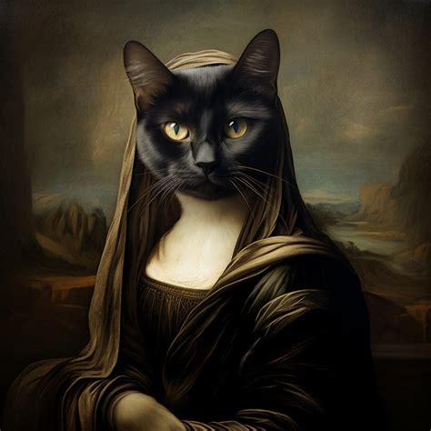 Leonardo Da Vinci's Mona Lisa Cat Print, Mona Lisa Cat Poster, Black ...
