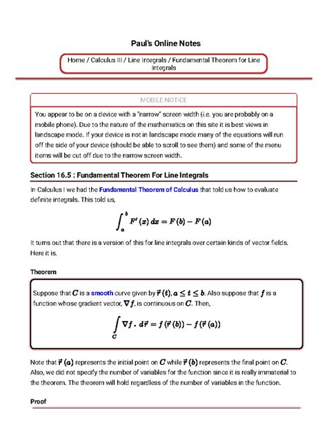 Calculus III - Fundamental Theorem for Line Integrals - Paul's Online ...