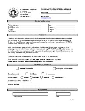 Fillable Online nyteamfcu NON-CHARTER DIRECT DEPOSIT FORM - nyteamfcu ...