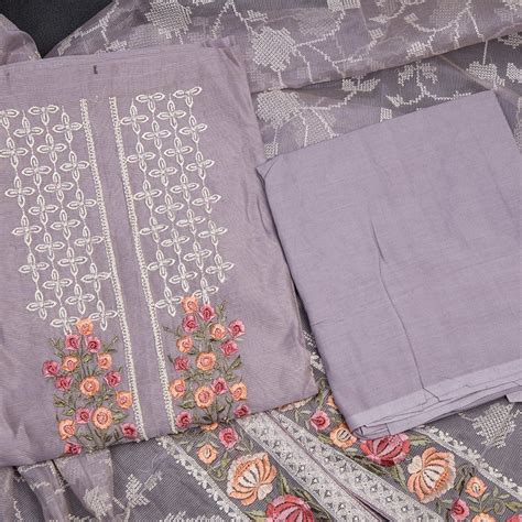 Mul Chanderi Lavender Unstitched Salwar Material With Dupatta ...