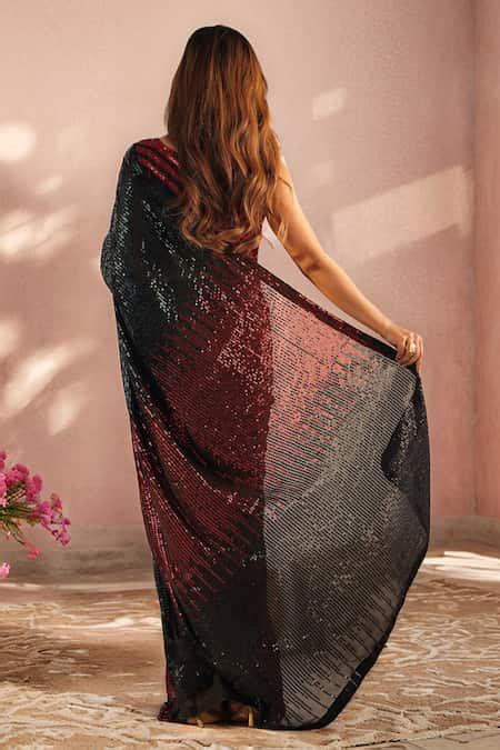 Buy Black Georgette Sequins Embroidered Saree With Unstitched Blouse ...