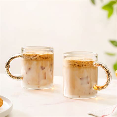 Gold Sparkle Glass Coffee Mug Set Of 2 425ml Online - Premium Coffee ...