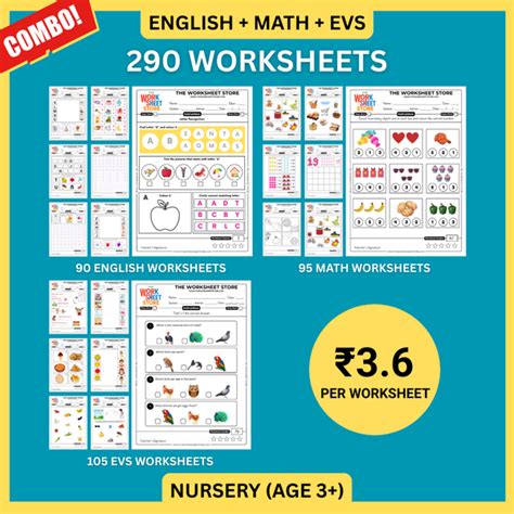 Math, English & EVS Worksheets Set for Nursery (Age 3+) | 290 Pages ...