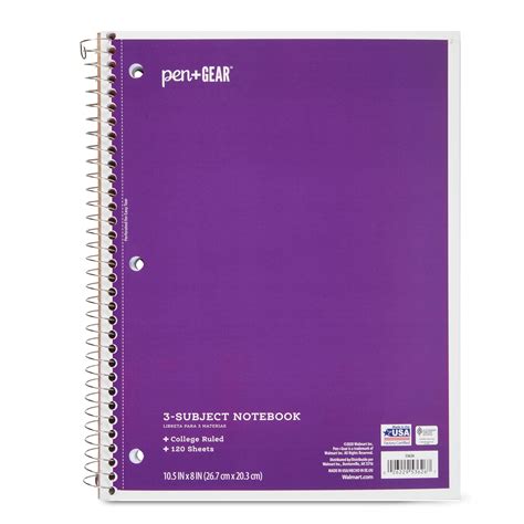 Buy PenGear College Ruled 3-Subject Spiral Notebook, Purple, 10.5 x 8 ...