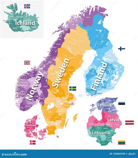 Scandinavia and Baltic Countries Political Detailed Map. Vector ...