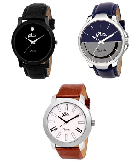 Acnos Leather Premium Analogue Men's Watch (Pack Of 3) (Multicolored ...