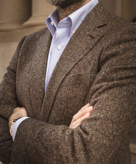 Brown Tweed Sport Coat Outfit Idea With Navy Pants & OCBD | He Spoke Style