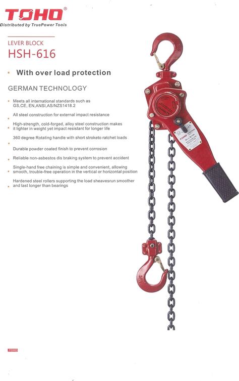 Buy TOHO HSH-616 OP Lever Block/Ratchet Puller Hoist with Overload ...