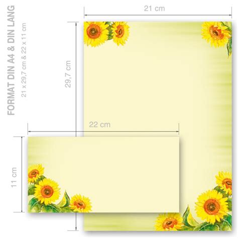 Stationery-Sets SUNFLOWERS 20-pc. Complete set DIN A4 & DIN LONG Set.