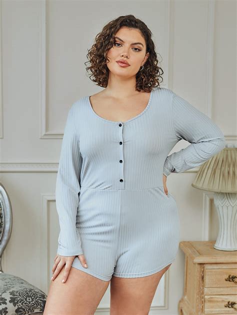 Long Sleeve Plus Size Loungewear Women Sets Milk Silk Short Onesie ...