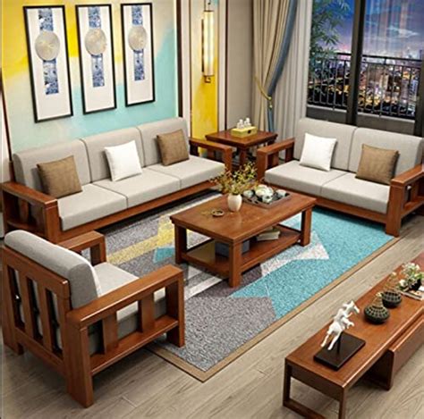 LSGF Teak Wood Sofa Indoor Living Room Drawing Room Sofa Set (3+1+1 ...