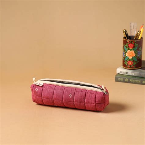 Pink Handcrafted Quilted Pencil Pouch
