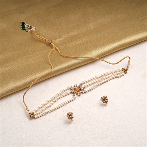 Hema- Stone Studded Beaded Neckpiece Set – Tvisii