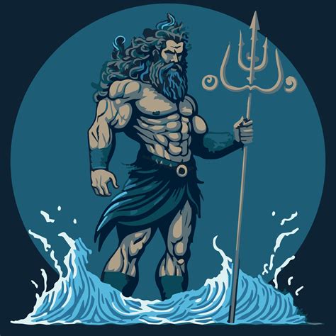 Poseidon vector art. Greek mythological god of water. Lord of the sea ...