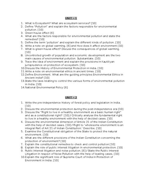 Imp ques for EL - Important questions - UNIT – 1 What is Ecosystem ...
