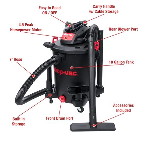 Shop-Vac 10-Gallon 5.5 HP Corded Wet/Dry Shop Vacuum with Accessories ...