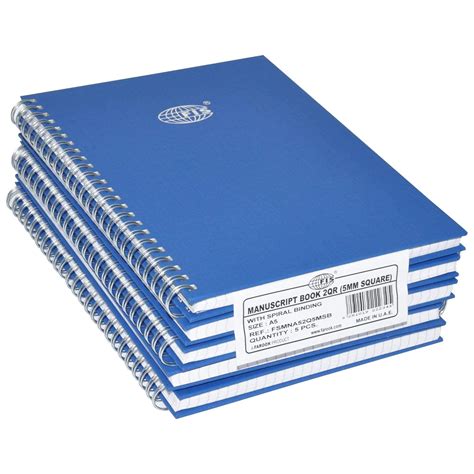 FIS Manuscript Books 5 mm Square Lines With Spiral, (Pack of 5 Pcs x 96 ...