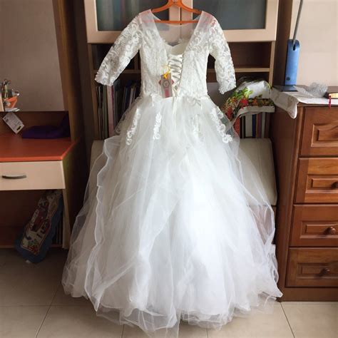 Princess Waist Lacey Wedding Dress, Women's Fashion, Dresses & Sets, Evening dresses & gowns on ...