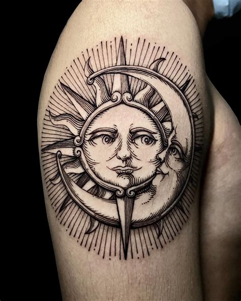 Realistic Sun And Moon Tattoo