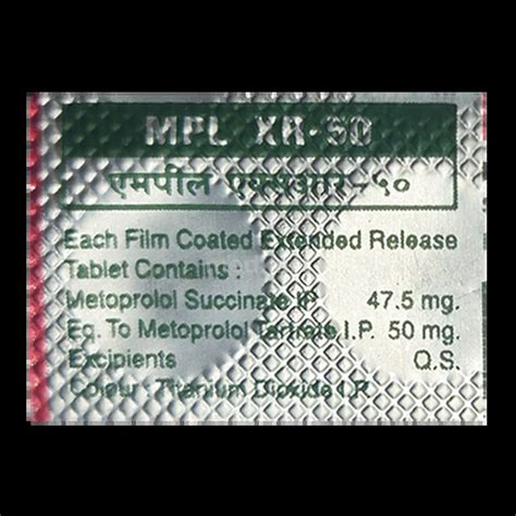 MPL XR 50MG TABLET 10'S Price, Uses, Side Effects & Substitutes | Medkart