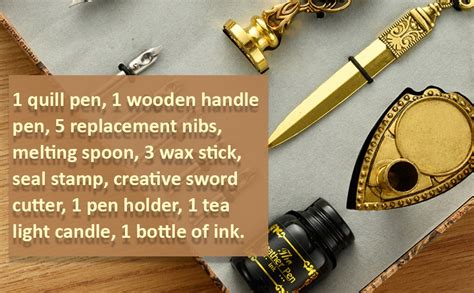 GABZ Calligraphy Pen Ink Wax Seal Stamp Gift Set Feather Pen Ink Set ...