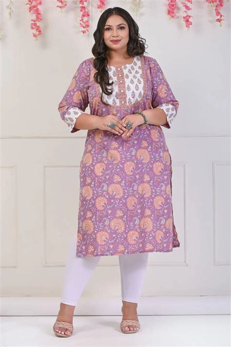 Shop Plus Size Purple Floral Print Kurta-703 | Swasti Clothing
