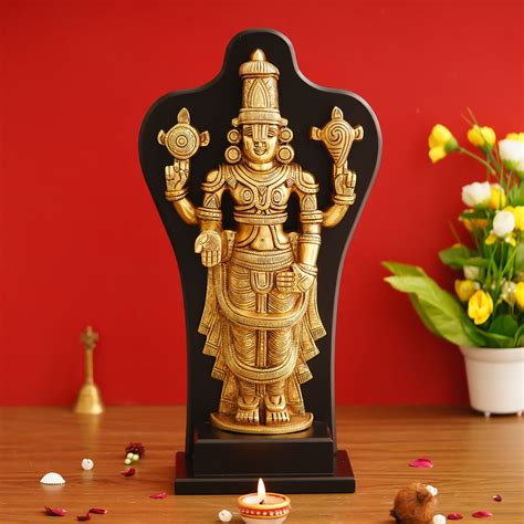 Decorative Lord Balaji Brass Handcrafted Statue on Wooden Base ...
