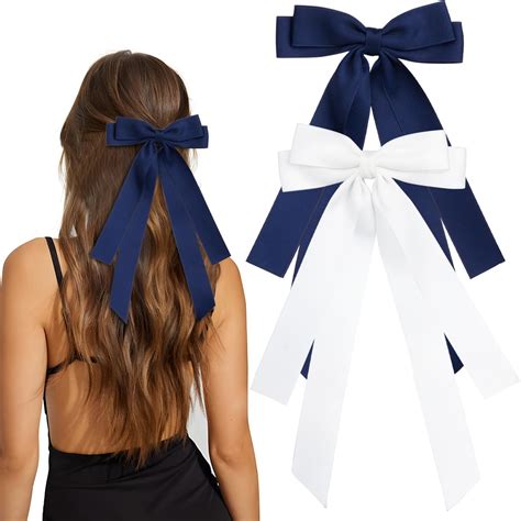 Amazon.com : Silky Satin Hair Bows 2Pcs Big Hair Bows for Women Girls ...