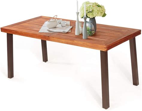 Buy Tangkula Acacia Wood Outdoor Dining Table with Umbrella Hole ...