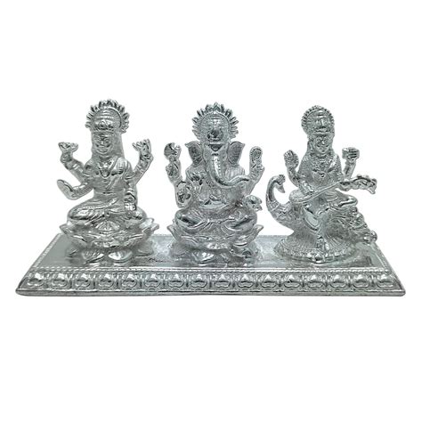 Buy MAA SILVER Pure Silver Goddess Lakshmi Lord Ganesha and Goddess ...