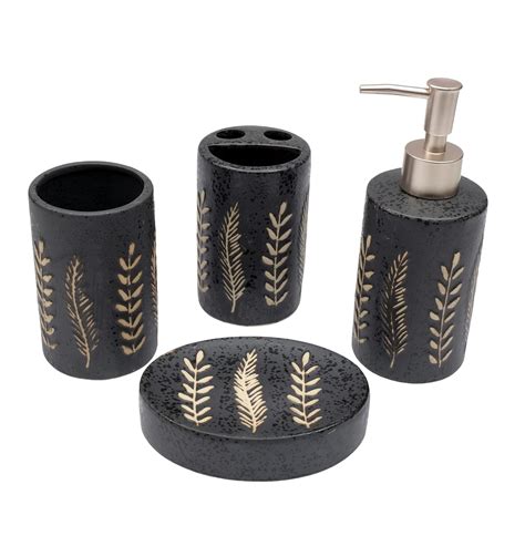 Store2508 Ceramic 4 Pcs Bathroom Set Liquid Soap Dispenser Soap Dish ...