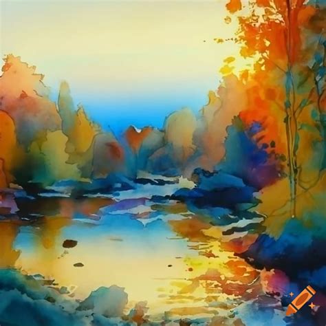 Colorful watercolor landscape painting on Craiyon