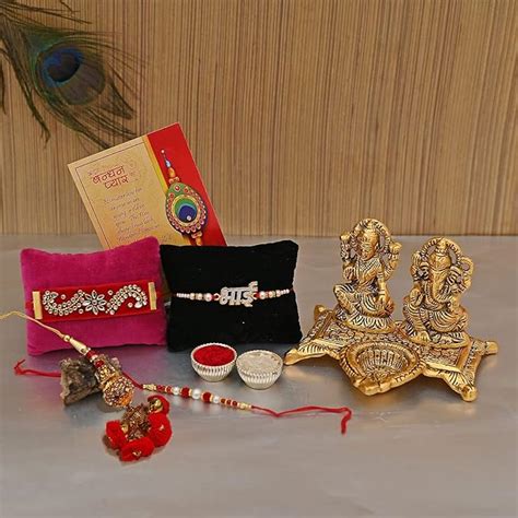 Buy Collectible India Rakhi Gift Combo of Metal Golden Laxmi Ganesh ...
