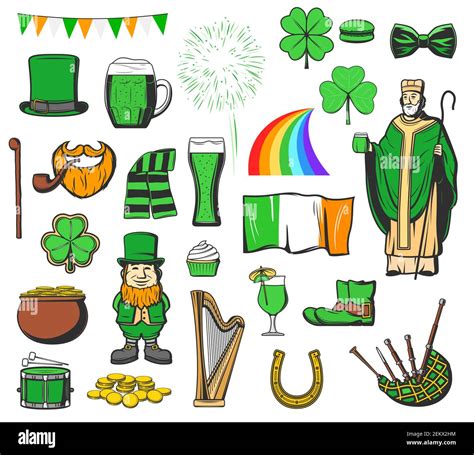 St Patrick day decorations and green icons. Vector Saint Patrick ...