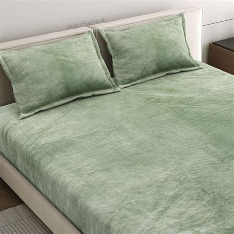 Serene Sage Green Super Soft Velvet Double Bedsheet with Matching Pill ...