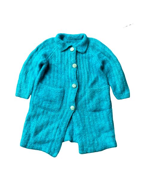 ターコイズブルーMOHAIR handknit coat (size:-)bl-045 | FABRIC used clothing store