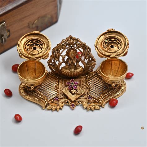 Antique Gold Premium Kemp Big Mahalakshmi Haldi & Kumkum Box - Haldi S ...